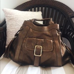 Cole Haan brown metallic drawstring hobo bag